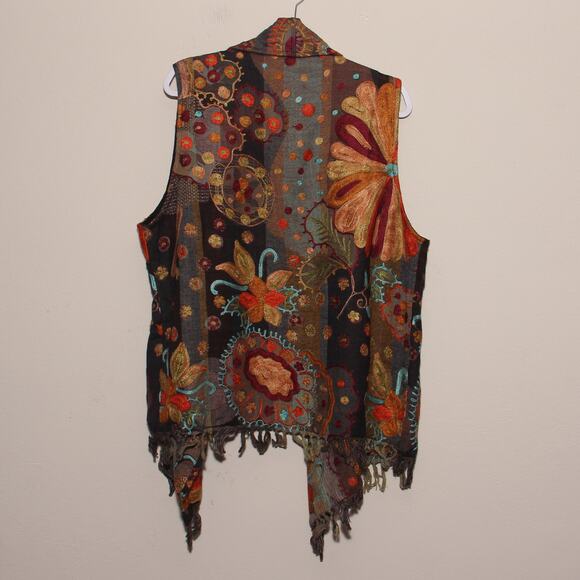 ANU Open Front Embroidered Vest Size XL Boho Cardigan Jacket - Picture 5 of 8
